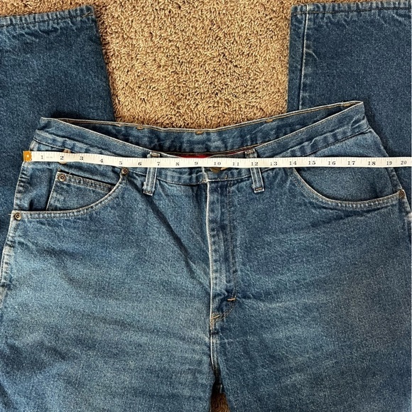 Wrangler Thermal Jeans Mens 36x30 Blue Rugged Wear Denim Red Lining insulated - Picture 10 of 14